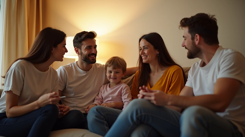 Familia reunida en sala de estar conversando sobre seguridad en internet